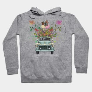 Vintage Truck Garden Flowers & Butterflies Hoodie